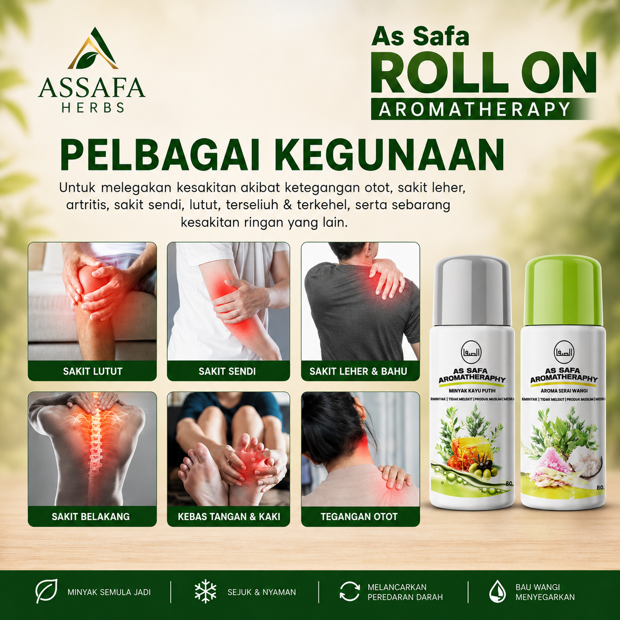 As Safa Roll On — Pelbagai Kegunaan untuk sakit lutut, sendi, leher & bahu